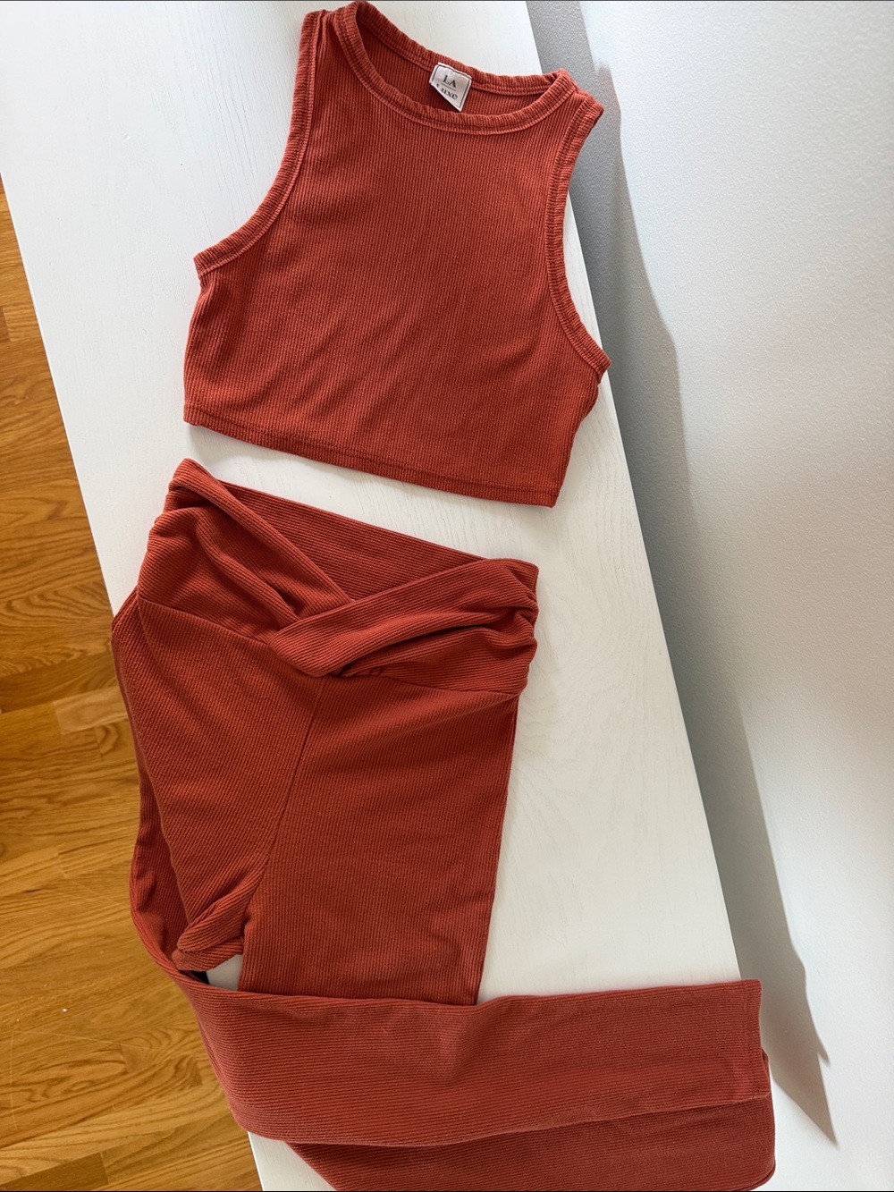 Luxe Ribbed Rust Crop Tank & High-Waist Leggings Set